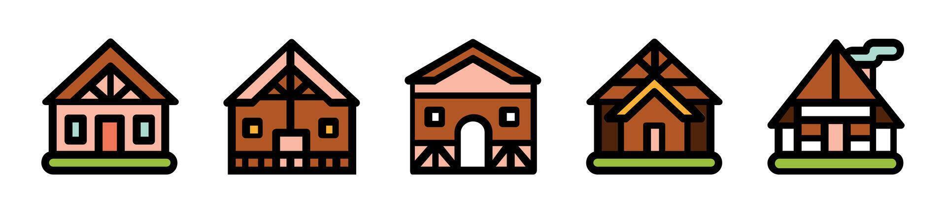 countryside types of houses set icon illustration vector
