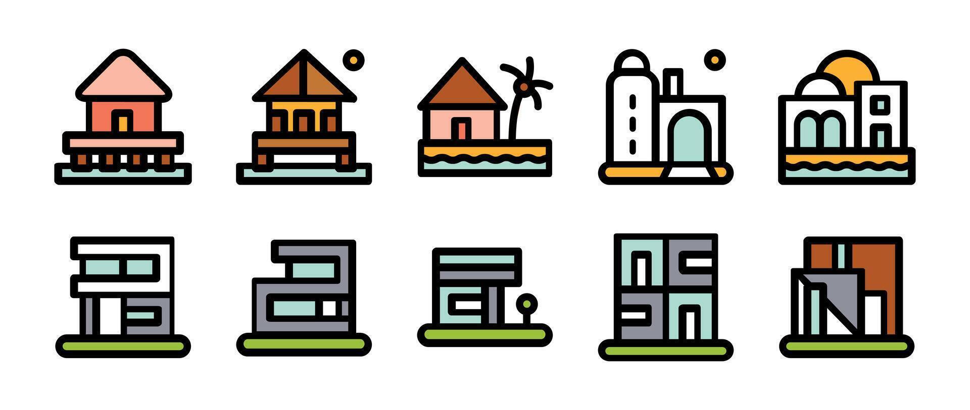 Ten types of houses set icon illustration vector