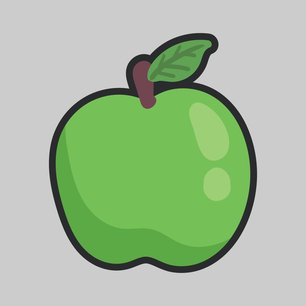 green apple with outline flat design. vector