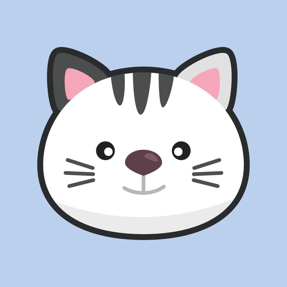 white cat head with outline flat design. vector