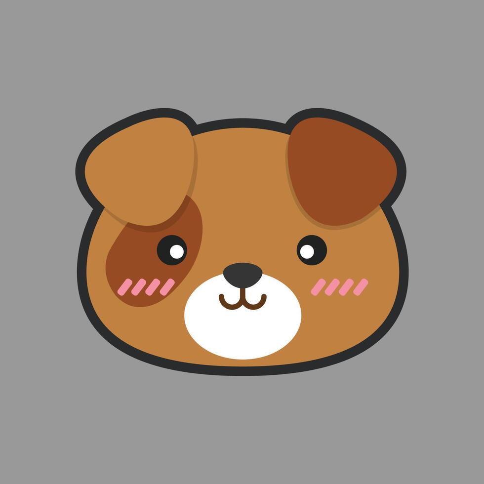brown puppy head with outline flat design. vector