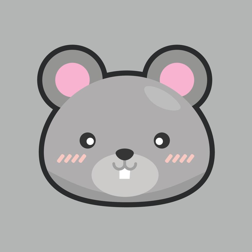 mouse head with outline flat design. vector