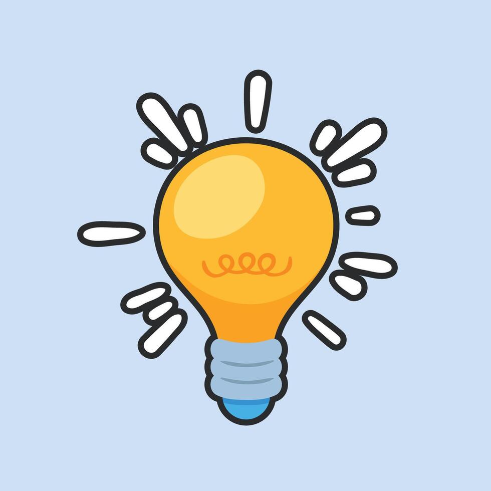 yellow bulb light with outline flat design. vector