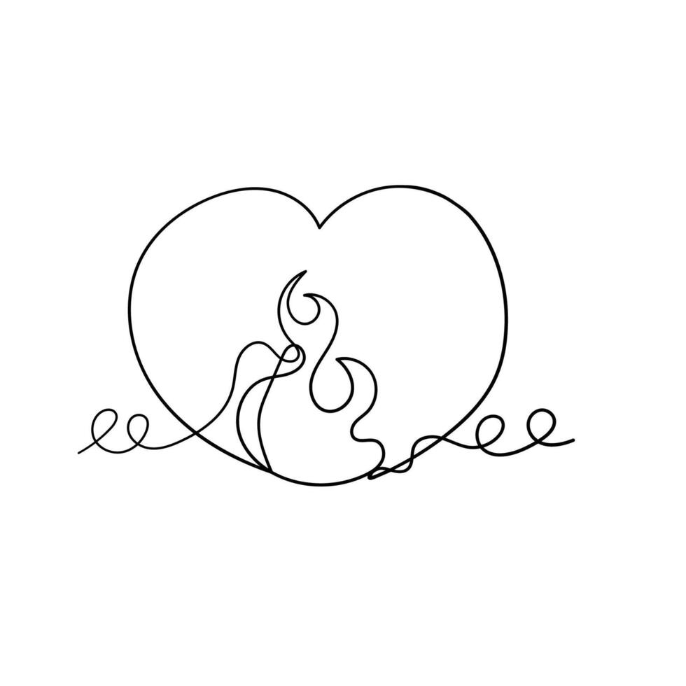 a line drawing of a heart with a fire inside vector