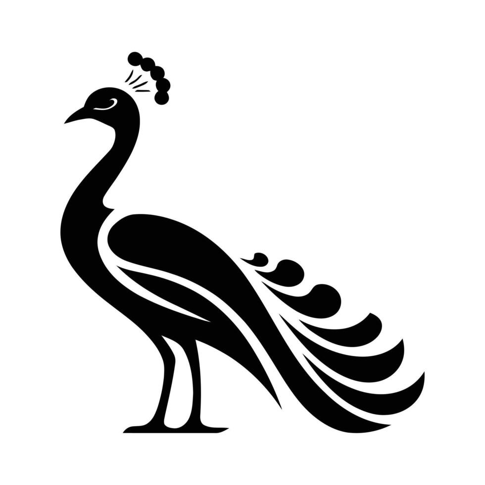 Elegant Black and White Silhouette of a Peacock. Awesome peacock art vector