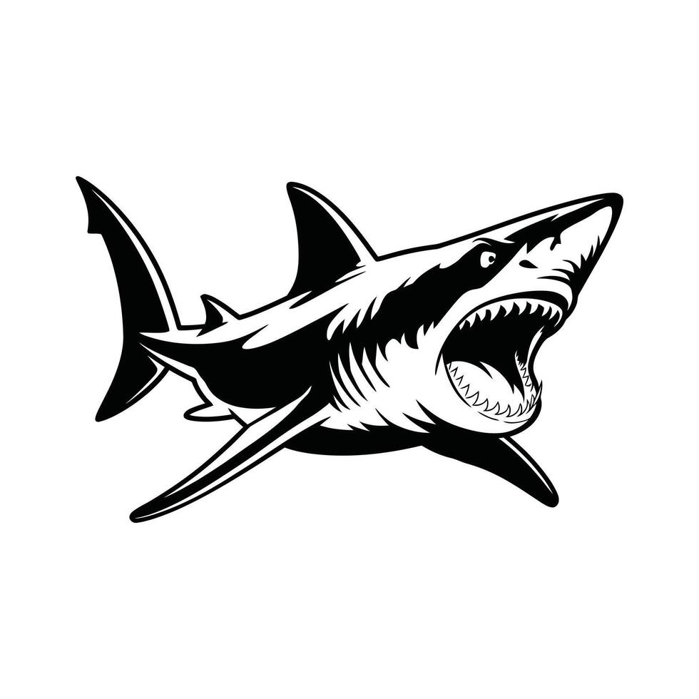 Powerful Great White Shark Silhouette in Aggressive Pose vector
