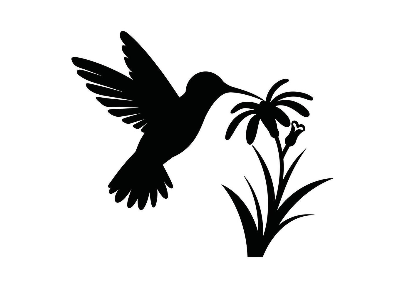 Silhouette of a Hummingbird Feeding on a Flower. Sweet hummingbird vector