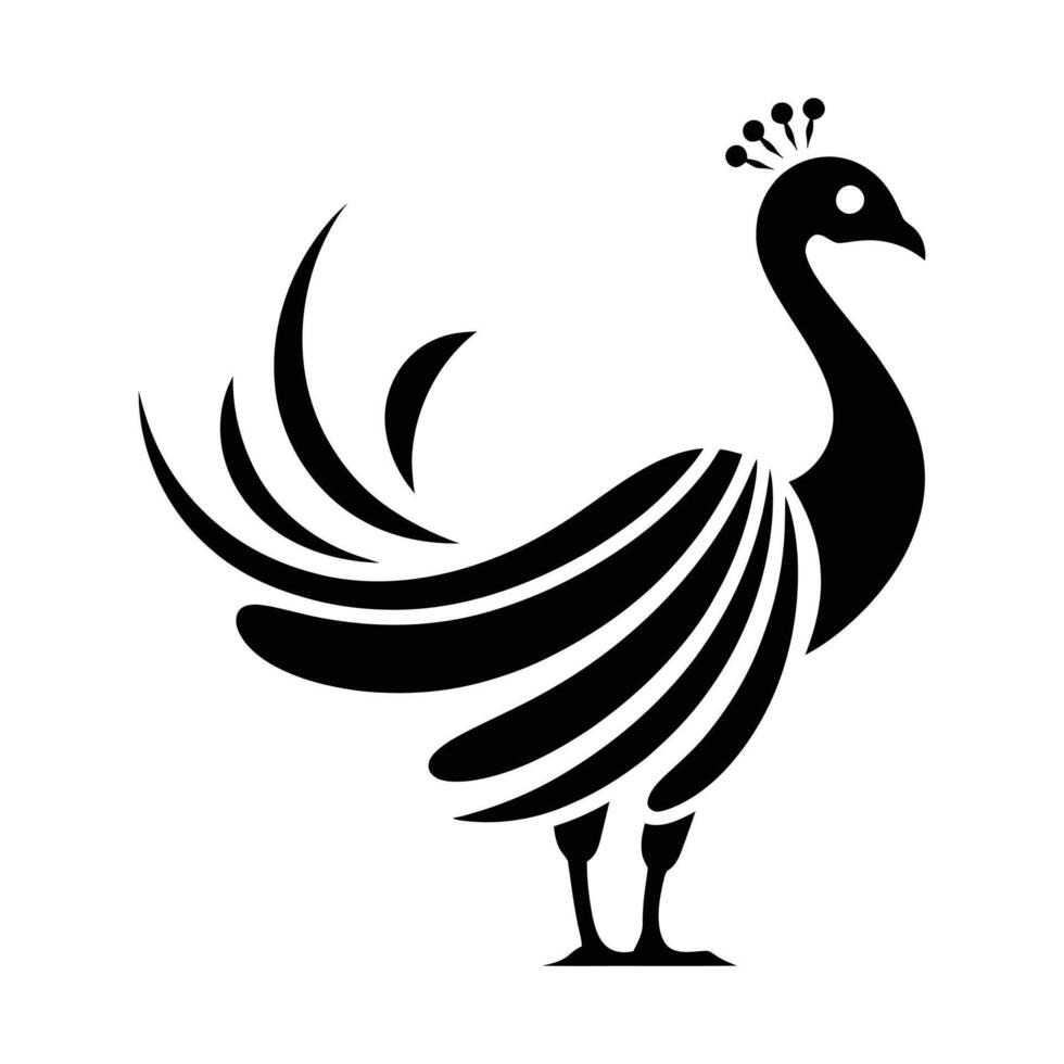 Elegant Black and White Peacock Silhouette Design. Peacock art with illustration. vector