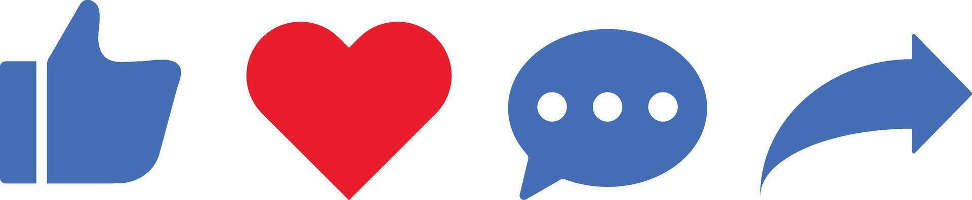 Like, comment, share, icon set. Social media icon set like comment share. Like or thumb up icon set colorful vector