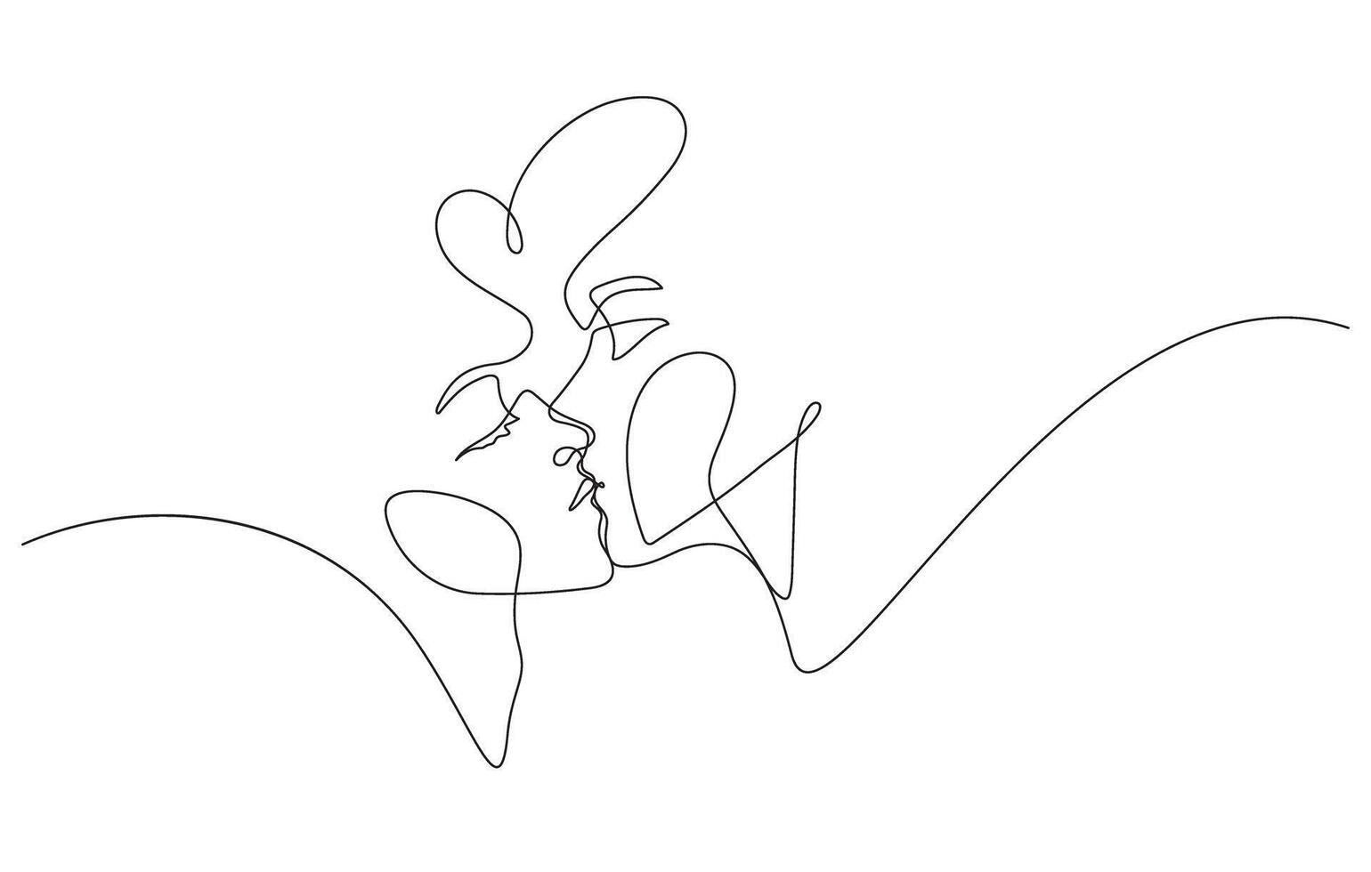 couple kissing decorative art one line drawing continuous vector