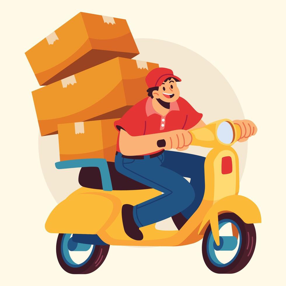 Delivery Courier riding Motorcycle Illustration vector