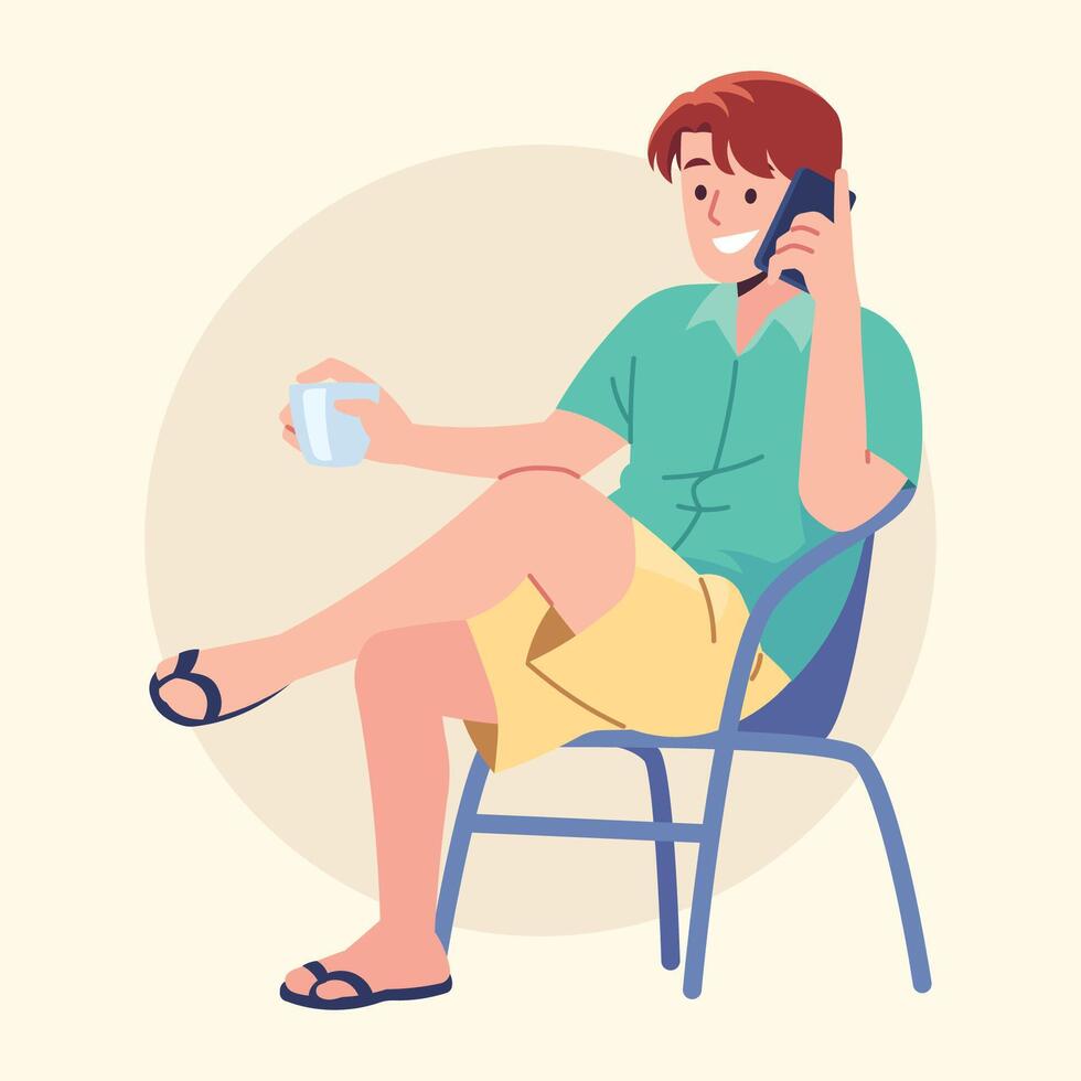 man talking on the phone sitting people illustration vector
