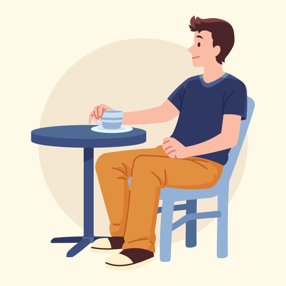 man drink coffe and sitting people illustration vector