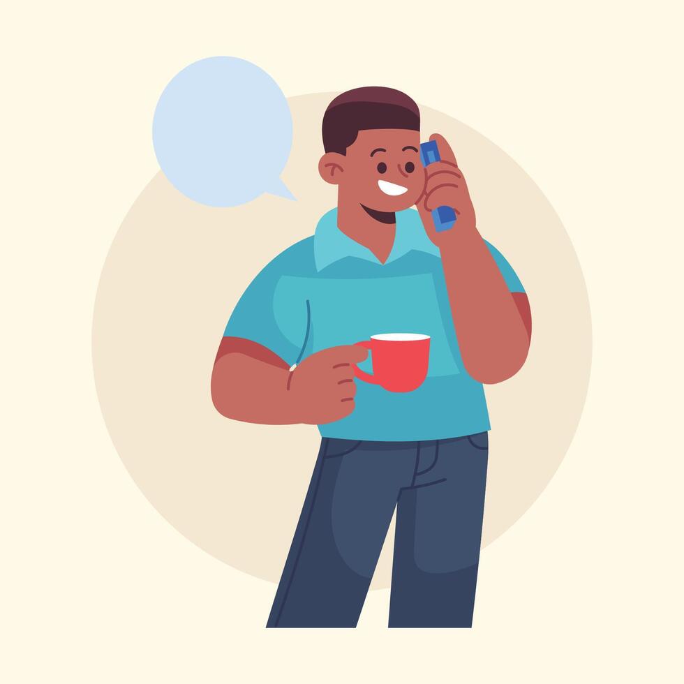 Brown Skin Man talking on phone illustration vector