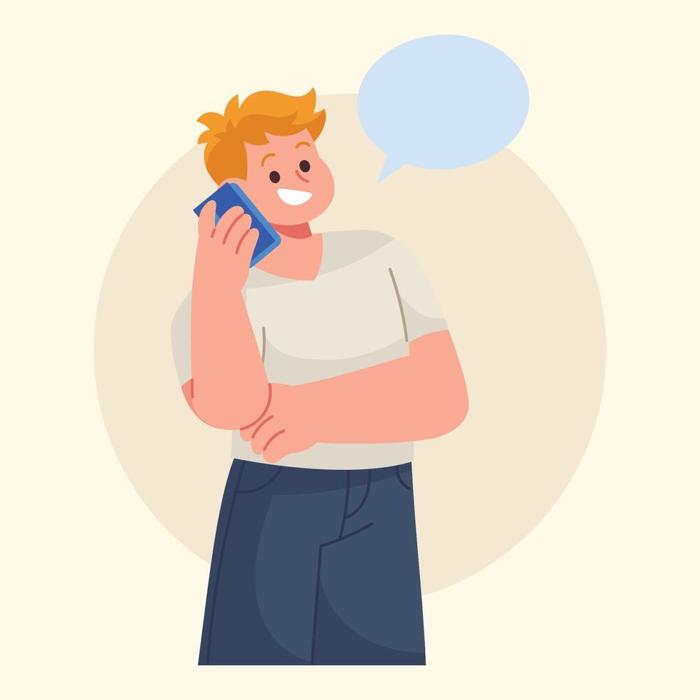 blonde boy talking on phone illustration vector