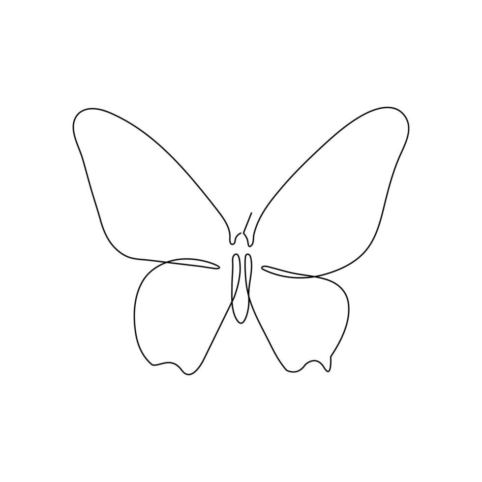 Continuous one line butterfly drawing Outline butterfly hand drawn sketch element on background vector