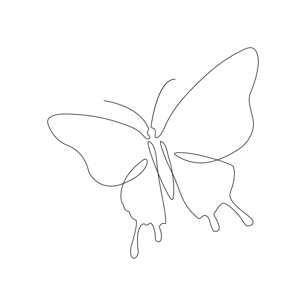 Butterfly continuous one line drawing with color shape design vector