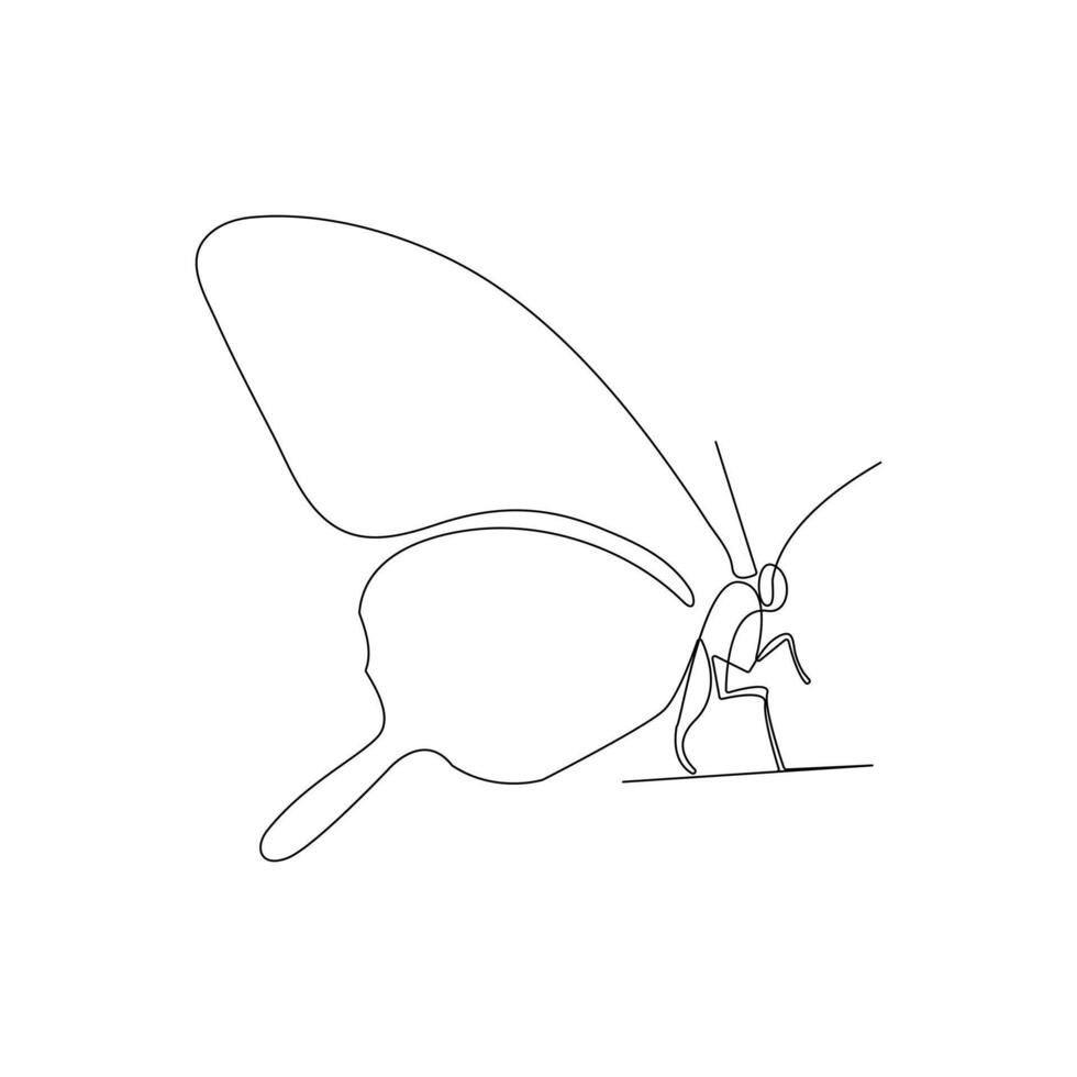 Continuous one line art drawing of beautiful butterfly icon vector