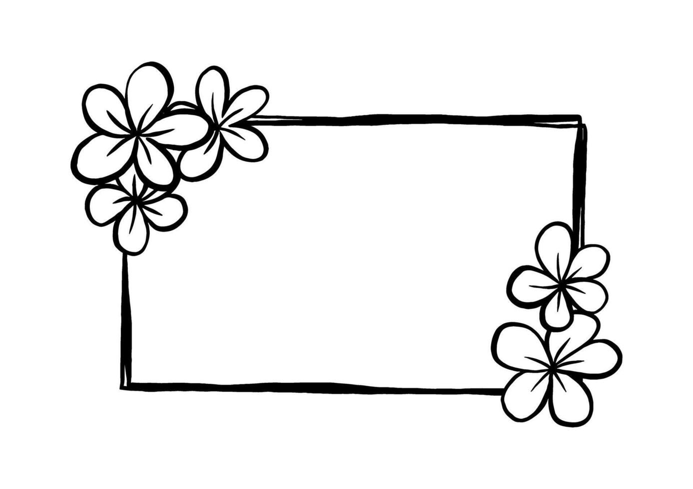 Flowers Doodle Line Rectangle Frame. illustration for decorate logo, text, greeting cards and any design. vector