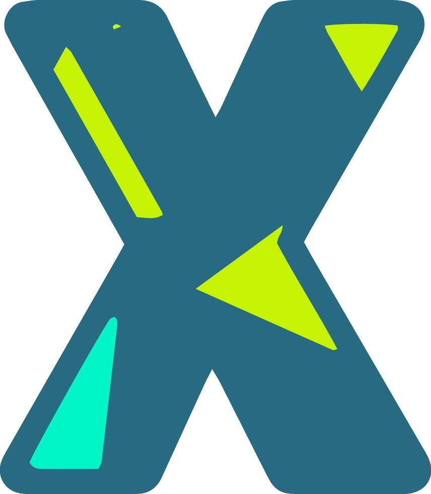 A stylized letter X in teal with bright green and cyan accents. The bold design and vibrant colors make it visually striking and suitable for modern graphic projects vector