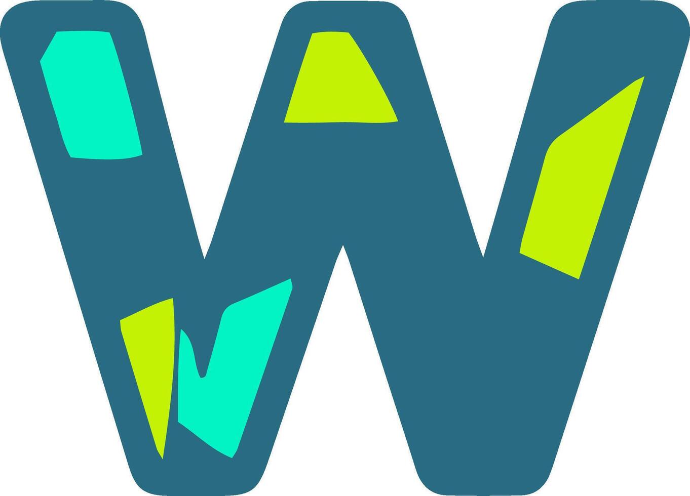 Colorful letter W with abstract shapes in blue, green, and yellow. Ideal for modern design, typography, and creative projects vector