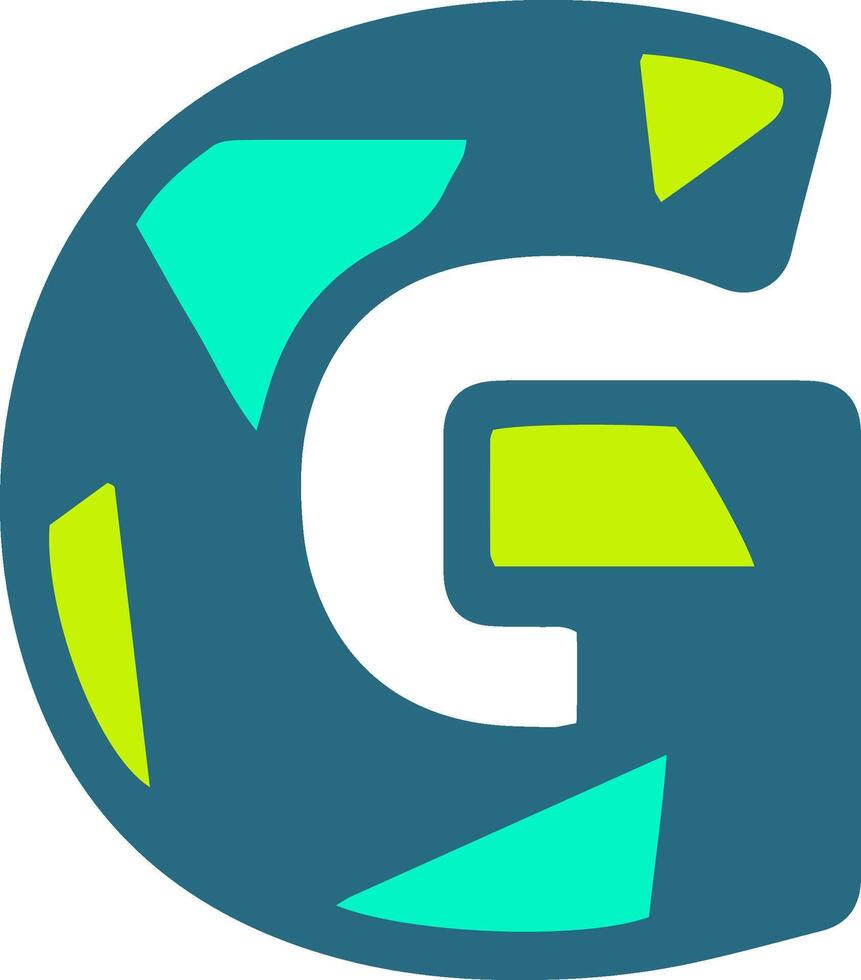 A stylized letter G logo with a modern design. The letter is dark teal with white, lime green, and cyan geometric shapes embedded within it, creating a vibrant and dynamic look vector