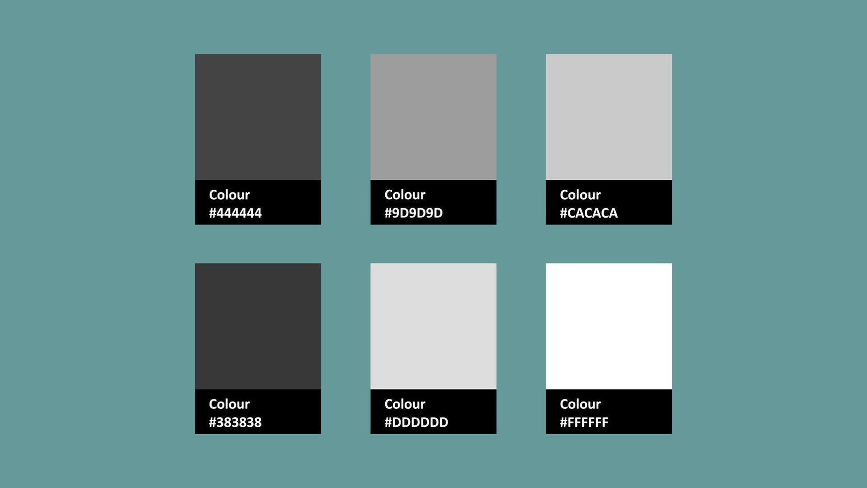palette featuring six shades of gray, ranging from dark to light, displayed in a grid format. Ideal for design projects requiring neutral tones vector