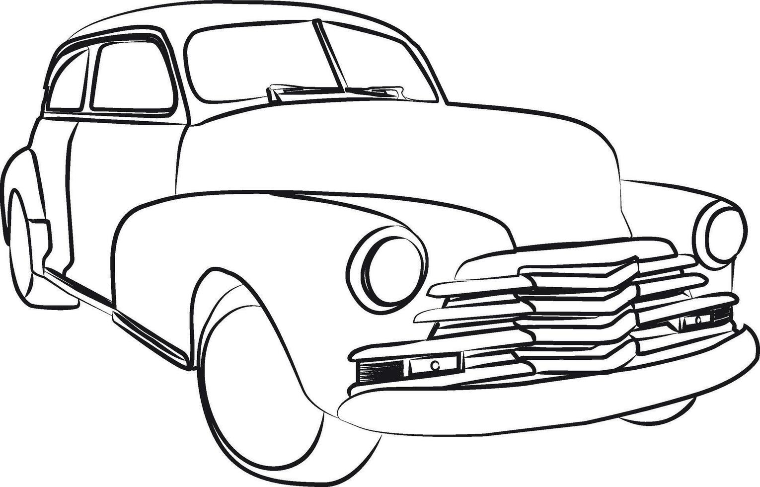 Outline of retro car, retro car line art with white background vector
