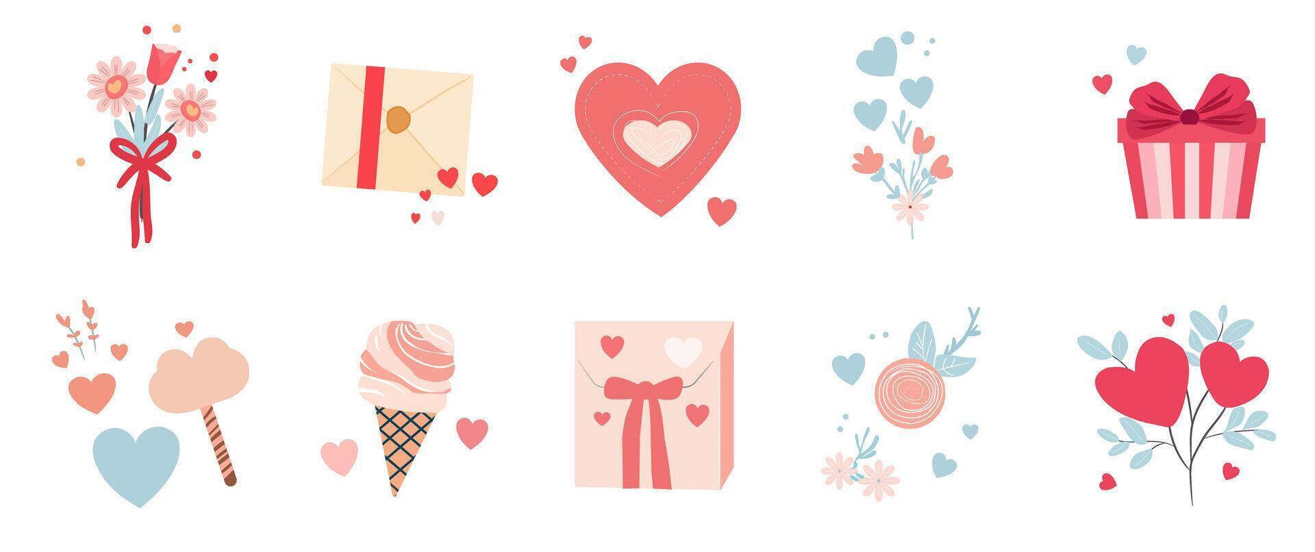 Valentines day elements cute icons design vector