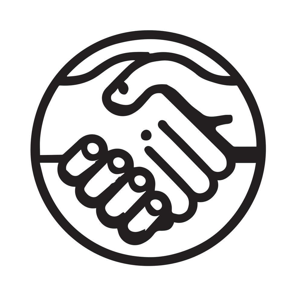 line drawing of two hands shaking in a circle. vector