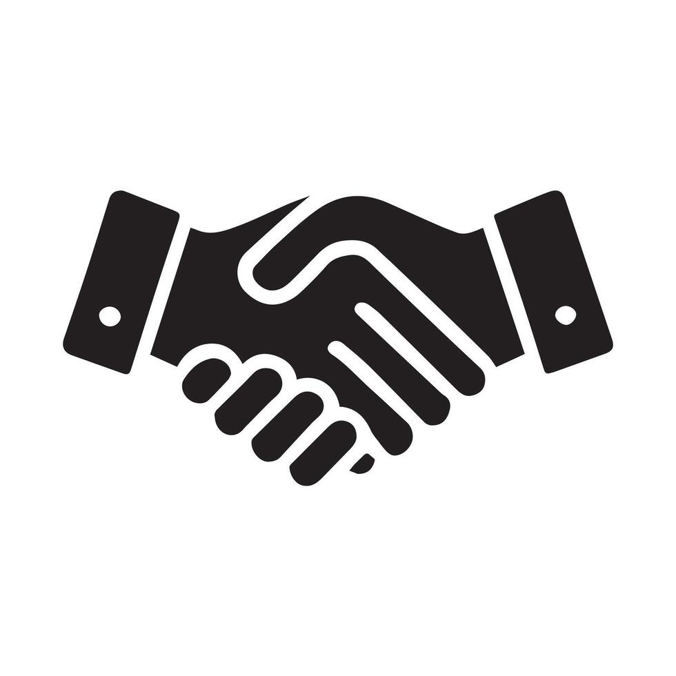 Simple black line art of a handshake in a circle, symbolizing agreement and partnership. vector