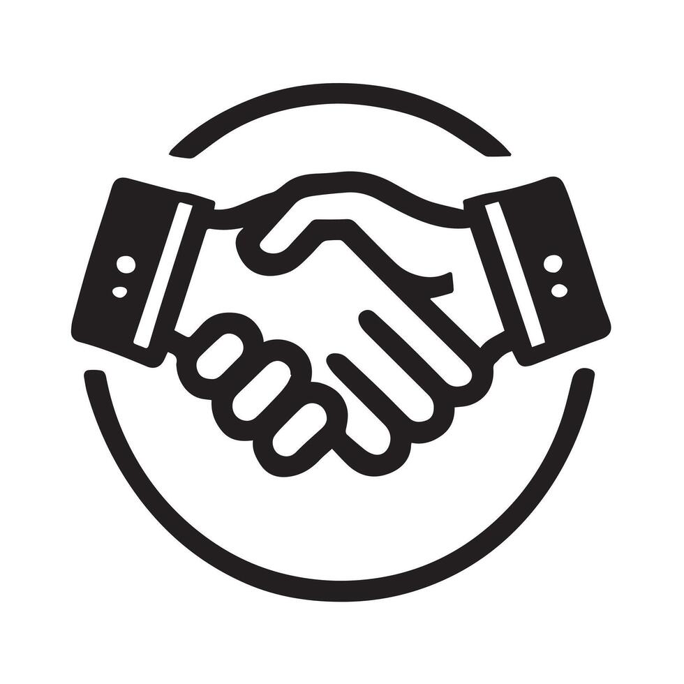 This clean vecto graphic depicts two hands shaking, representing a business deal or agreement. vector