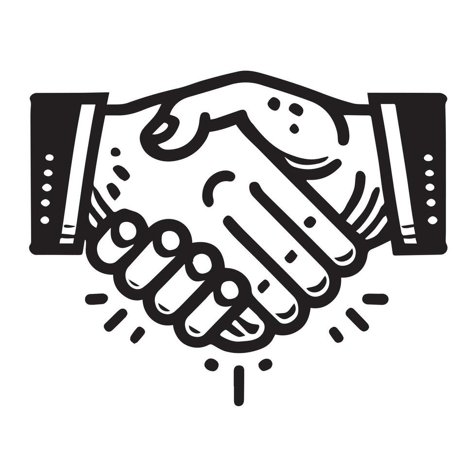 This black and white vecto graphic depicts a business handshake. vector