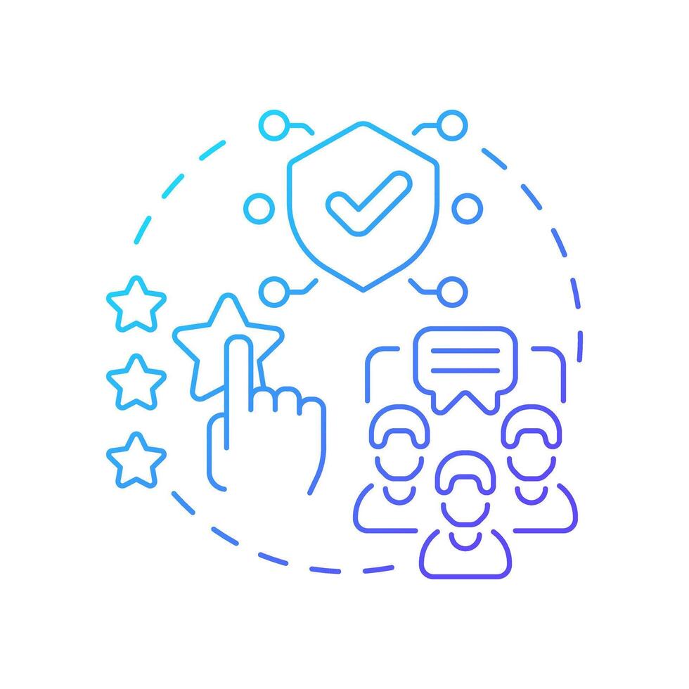 Enhanced user trust blue gradient concept icon. Reliable verifiable information. Benefit of RAG services. Round shape line illustration. Abstract idea. Graphic design. Easy to use in presentation vector