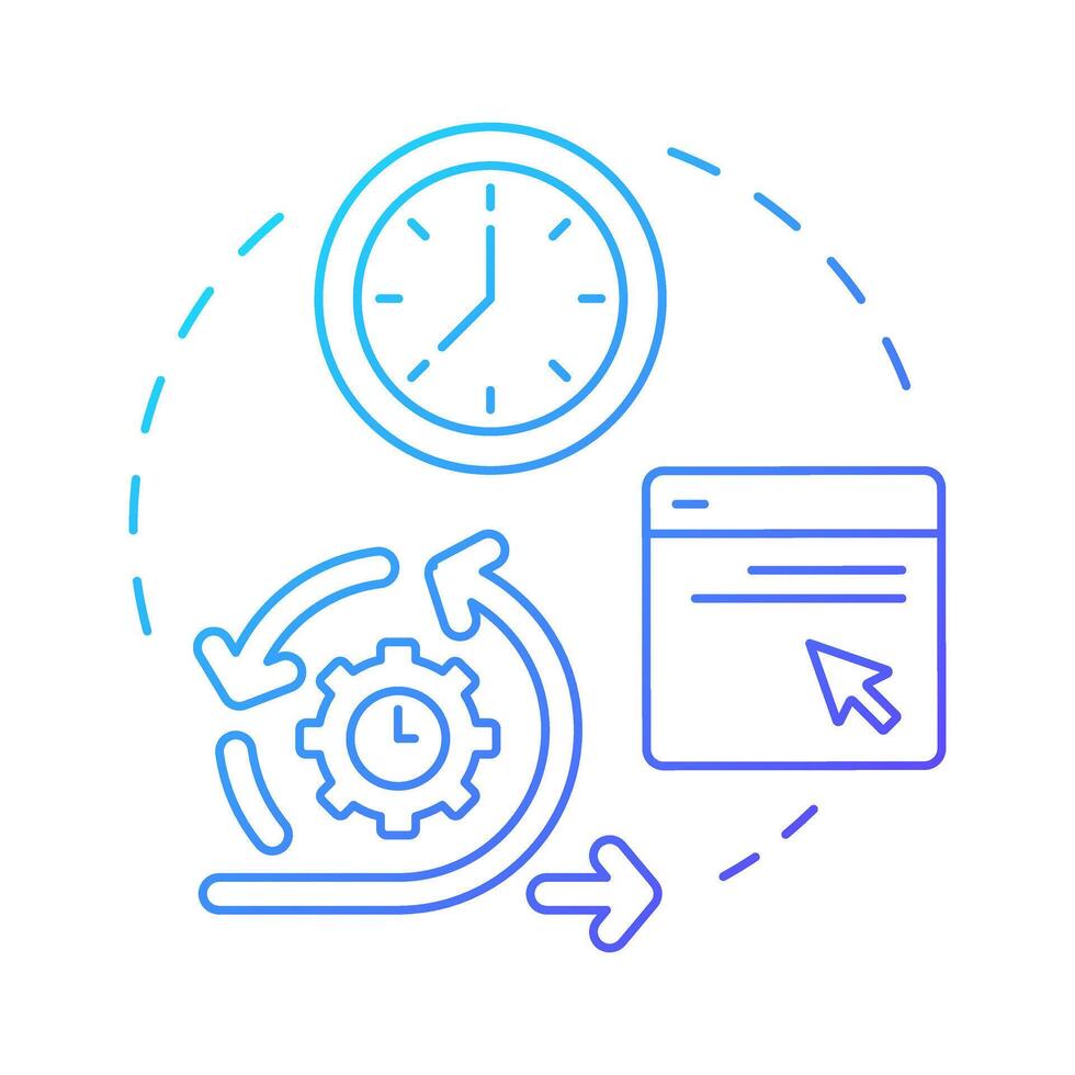 Average session duration blue gradient concept icon. Spending time on website. Audience engagement metric. Round shape line illustration. Abstract idea. Graphic design. Easy to use in infographic vector