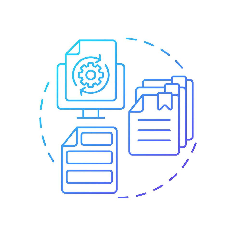 Document based chunking blue gradient concept icon. Keeping context. Level of segmentation strategy in RAG. Round shape line illustration. Abstract idea. Graphic design. Easy to use in presentation vector