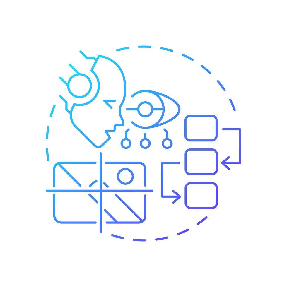 Vision transformer blue gradient concept icon. Image recognition tasks improvement. RAG integration. Round shape line illustration. Abstract idea. Graphic design. Easy to use in presentation vector