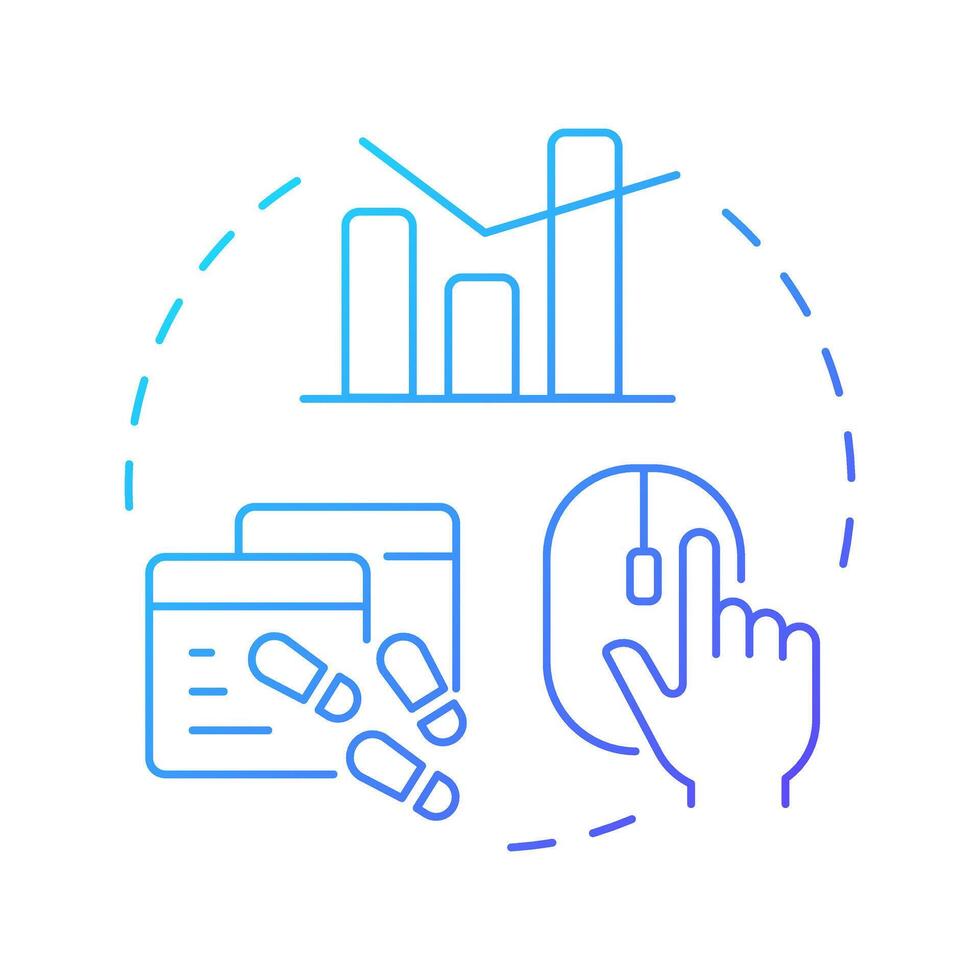 Average web pages per session blue gradient concept icon. Indicating user engagement. Audience engagement. Round shape line illustration. Abstract idea. Graphic design. Easy to use in infographic vector