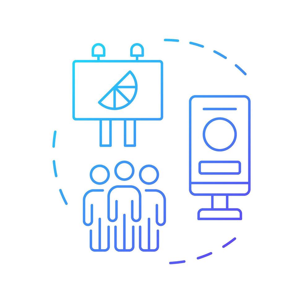 Out of home audience blue gradient concept icon. Advertisements displayed in public spaces impact research. Round shape line illustration. Abstract idea. Graphic design. Easy to use in infographic vector