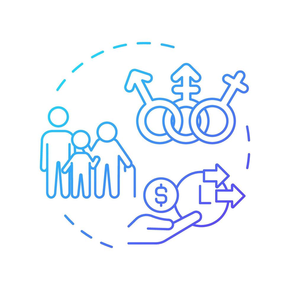 Demographic analysis blue gradient concept icon. Examining basic characteristics. Audience measurement. Round shape line illustration. Abstract idea. Graphic design. Easy to use in infographic vector