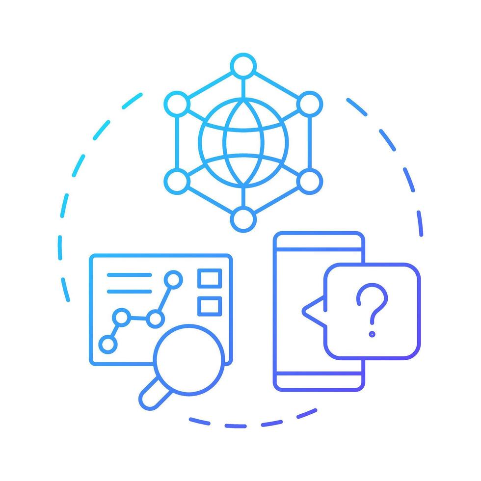 Check social media blue gradient concept icon. Analyzing content generating active interactions. SMM strategy. Round shape line illustration. Abstract idea. Graphic design. Easy to use in infographic vector