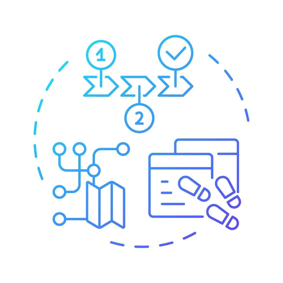 User journey mapping blue gradient concept icon. Identify friction points. Website visitor tracking method. Round shape line illustration. Abstract idea. Graphic design. Easy to use in presentation vector