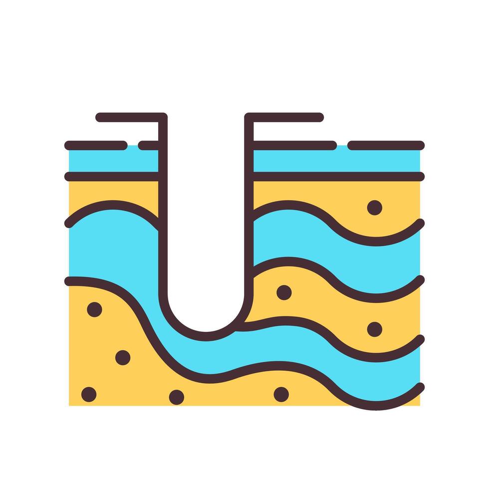Deep pit on soil RGB color icon. Boring vertical tunnel to study soil layers. Geodetic survey exploration method. Isolated illustration. Simple filled line drawing. Editable stroke vector