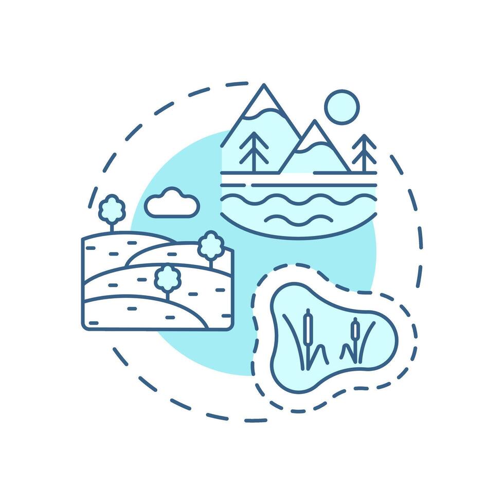 Ecosystem biodiversity soft blue concept icon. Diverse landscapes. Different physical environments. Round shape line illustration. Abstract idea. Graphic design. Easy to use in article vector