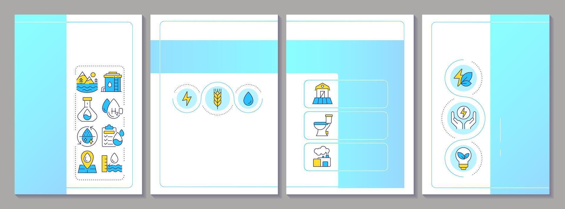 Water reuse blue brochure template. Eco friendly source consumption. Recycling technology. Leaflet design with linear icons. Editable 4 layouts vector