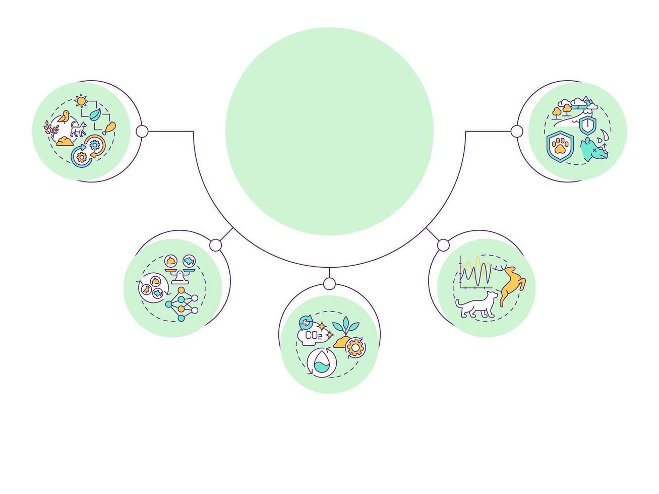 Ecological balance circular diagram infographic. Food chain. Predator and prey relationships. Data visualization with 5 options. Hierarchy chart round vector