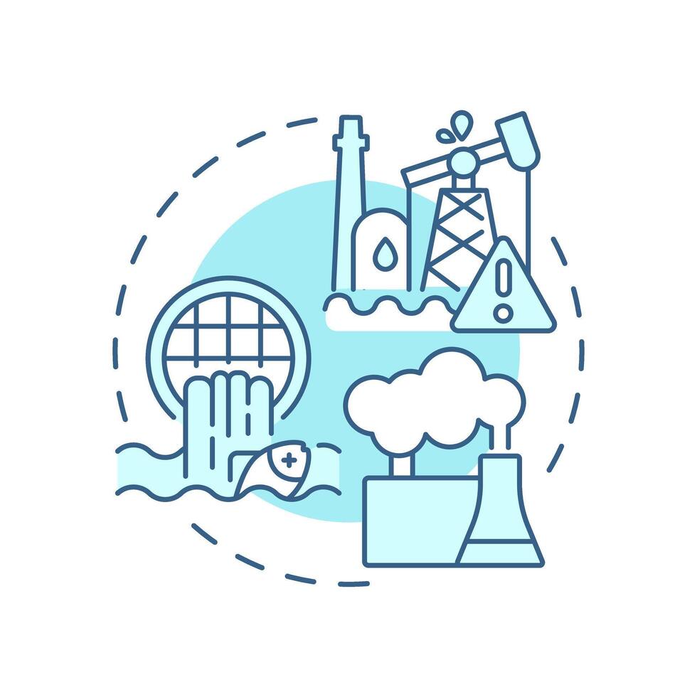 Pollution of ecosystem soft blue concept icon. Biodiversity decline cause. Toxic emissions, water contamination. Round shape line illustration. Abstract idea. Graphic design. Easy to use in article vector