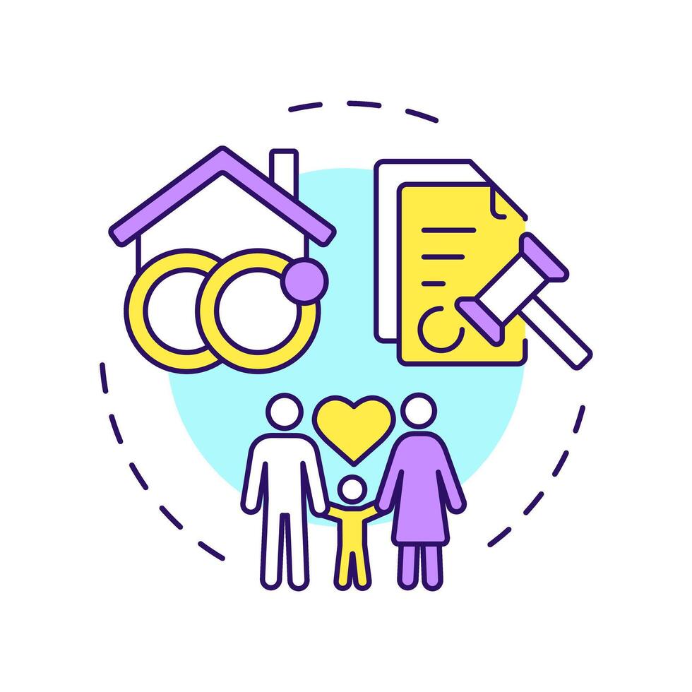 Marriage and family multi color concept icon. Social democracy, liberty. Ownership, culture. Round shape line illustration. Abstract idea. Graphic design. Easy to use in infographic, presentation vector