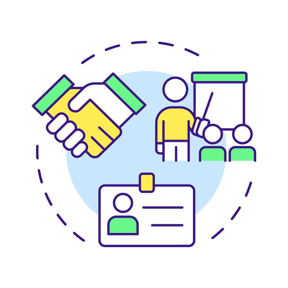Compensation management multi color concept icon. Strategy of employee reward implementation. Corporate HR. Round shape line illustration. Abstract idea. Graphic design. Easy to use in presentation vector