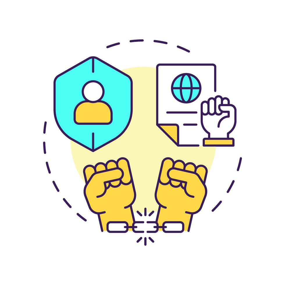 Oppression freedom multi color concept icon. Civil rights, social policy. Equality, discrimination. Round shape line illustration. Abstract idea. Graphic design. Easy to use in infographic vector